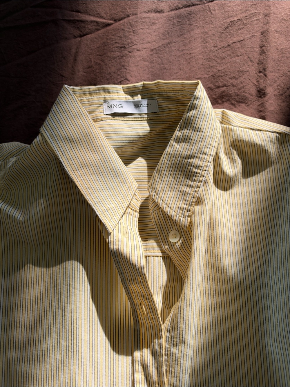Mango Poplin Stripe Shirt in Pastel Yellow.